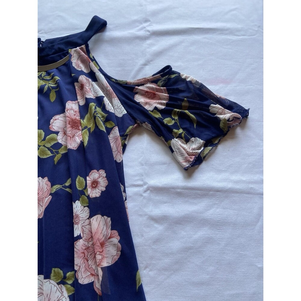 Naïf Open Shoulder Floral Blouse Choker Neck Sz Large Lined Cinched Waist - Picture 8 of 9